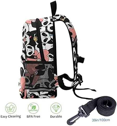 Kid's Toddler Backpack Cute Panda Face Schoolbag Safety Leash for Boys Girls,Pink Heart Kindergarten Children Bag Preschool Nursery Travel Bag Chest Clip Reflective Stripe