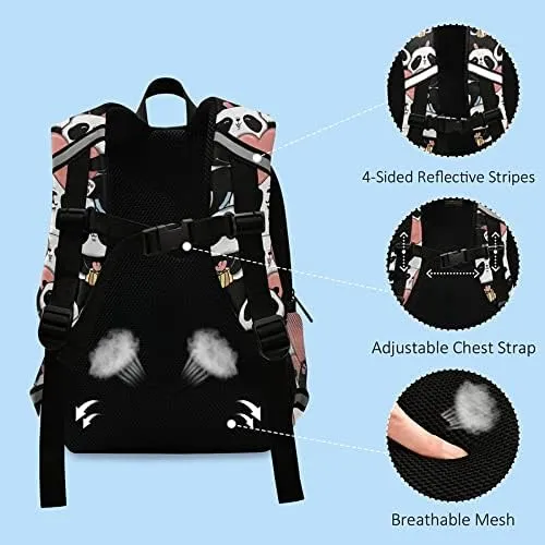 Kid's Toddler Backpack Cute Panda Face Schoolbag Safety Leash for Boys Girls,Pink Heart Kindergarten Children Bag Preschool Nursery Travel Bag Chest Clip Reflective Stripe