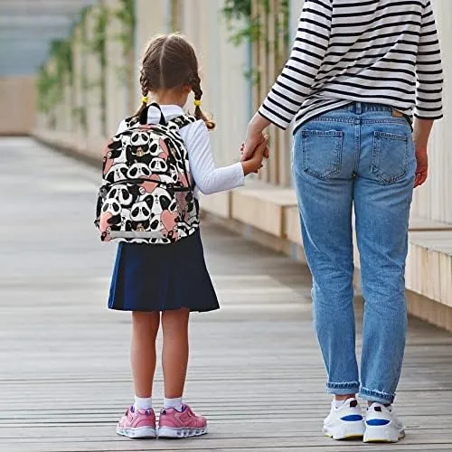 Kid's Toddler Backpack Cute Panda Face Schoolbag Safety Leash for Boys Girls,Pink Heart Kindergarten Children Bag Preschool Nursery Travel Bag Chest Clip Reflective Stripe