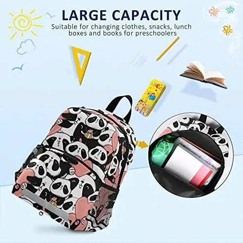 Kid's Toddler Backpack Cute Panda Face Schoolbag Safety Leash for Boys Girls,Pink Heart Kindergarten Children Bag Preschool Nursery Travel Bag Chest Clip Reflective Stripe