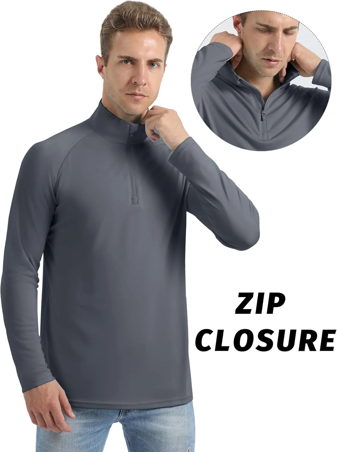 KINSWT Men's Long Sleeve UPF 50  Golf Shirts 1/4 Zip Pullover Lightweight SPF UV Sun Protection Quarter Zip Shirts