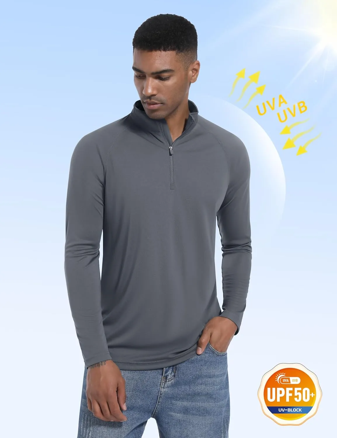 KINSWT Men's Long Sleeve UPF 50  Golf Shirts 1/4 Zip Pullover Lightweight SPF UV Sun Protection Quarter Zip Shirts