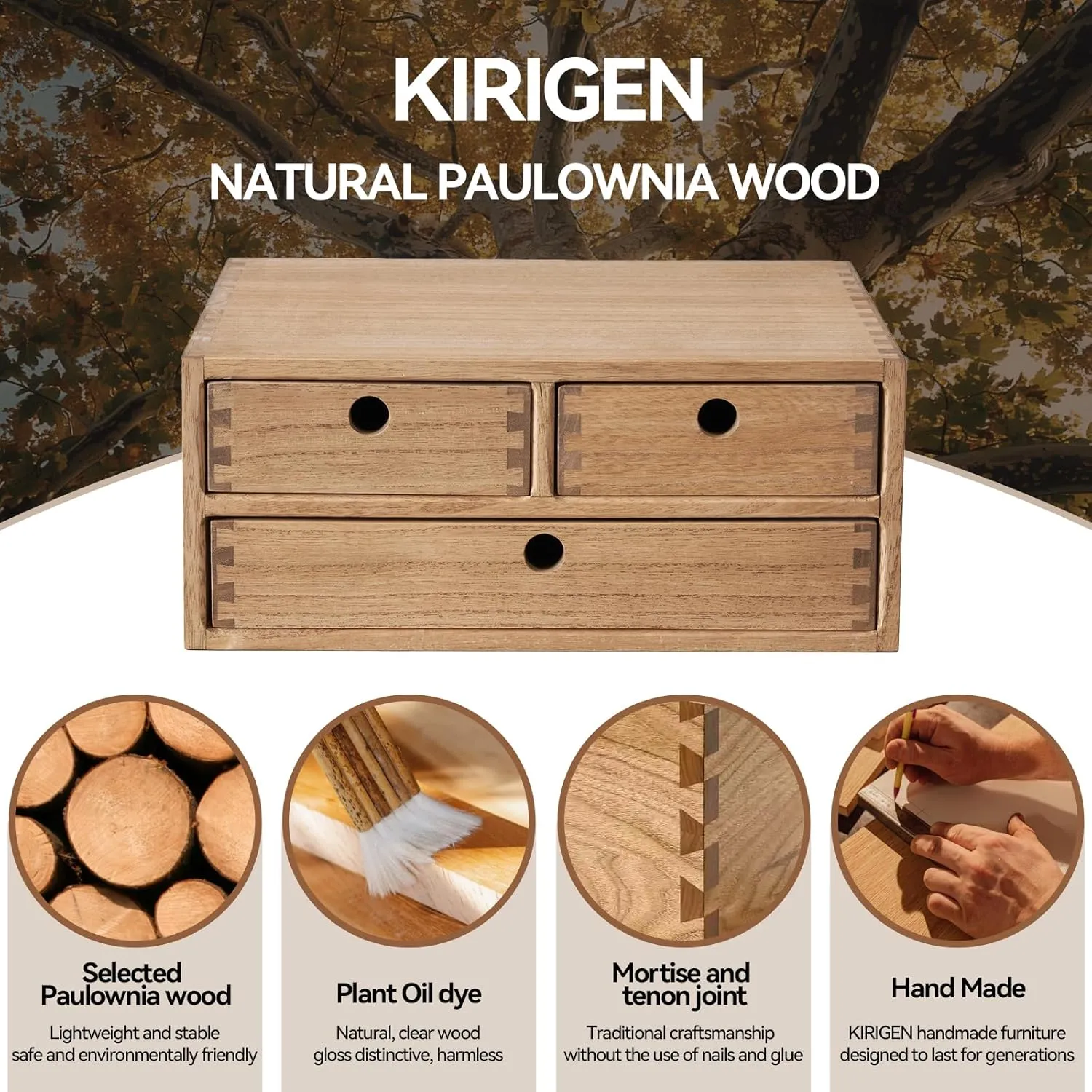 Kirigen Wooden Desktop Organizer - Office Supplies Filing Tidy Storage Shelf - Storage Cabinet/Jewelry Organizer with 3 Drawers(BR, 2-Layer &3 Drawers)