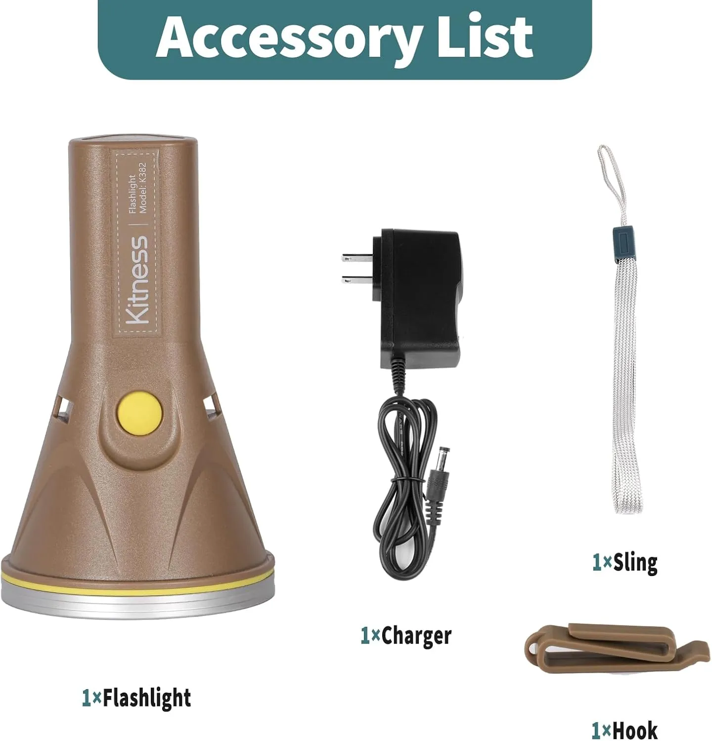 Kitness High Power Handheld Spotlight Rechargeable LED Flashlights Waterproof Searchlight Superbright Coon Hunting Lights Torch Flashlight (K382 Coffee White Light)