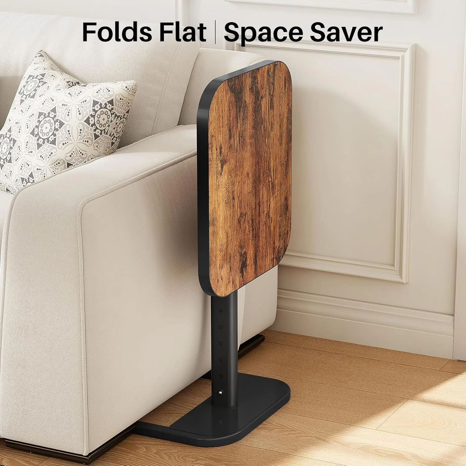 Kitstorack TV Tray Table, Adjustable Height & 90° Flip-Over Panel Design, Sofa Arm End Side Table for Eating Laptop Couch Bed Dinner or Small Spaces