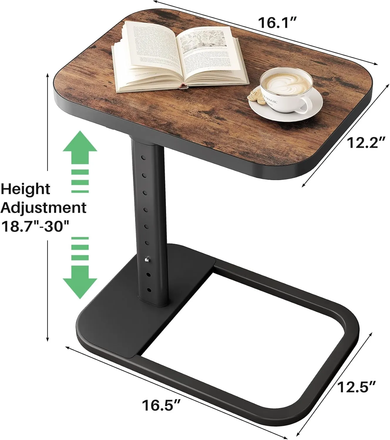 Kitstorack TV Tray Table, Adjustable Height & 90° Flip-Over Panel Design, Sofa Arm End Side Table for Eating Laptop Couch Bed Dinner or Small Spaces