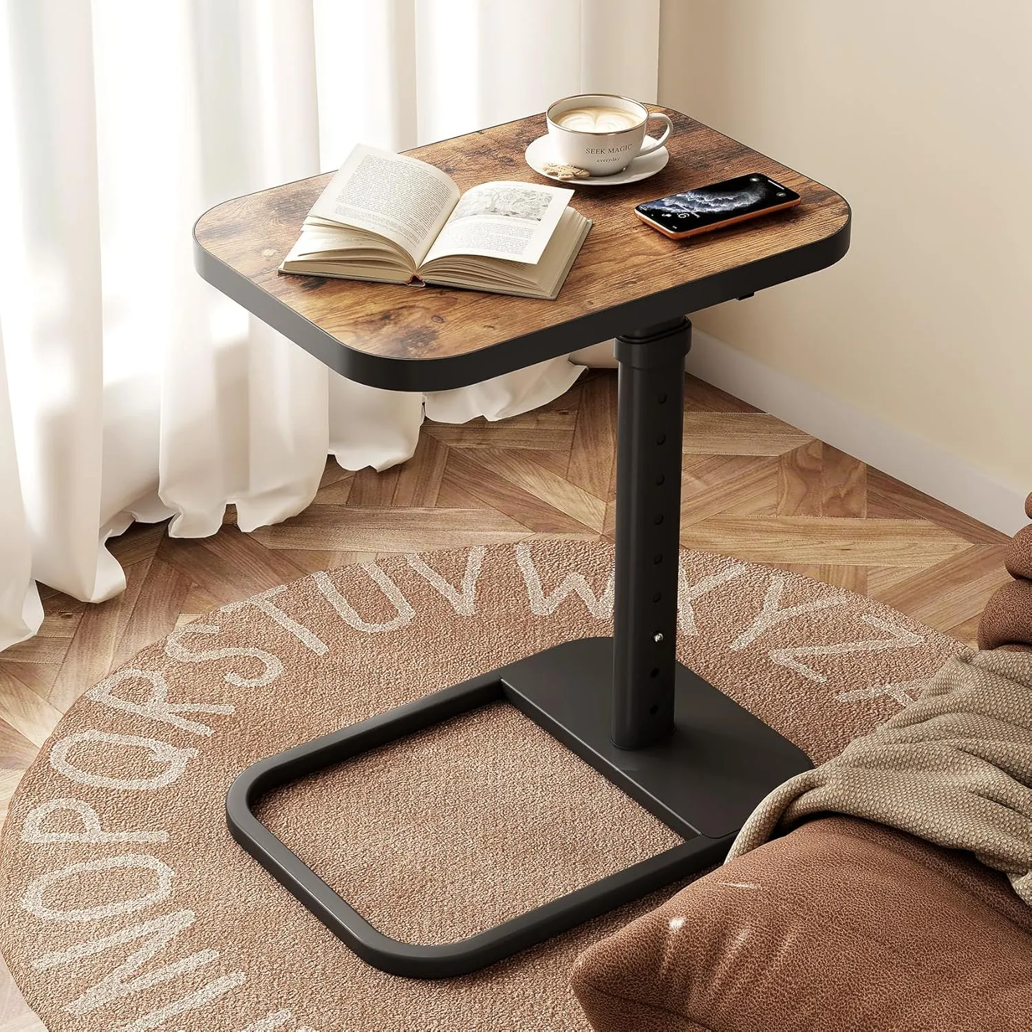 Kitstorack TV Tray Table, Adjustable Height & 90° Flip-Over Panel Design, Sofa Arm End Side Table for Eating Laptop Couch Bed Dinner or Small Spaces