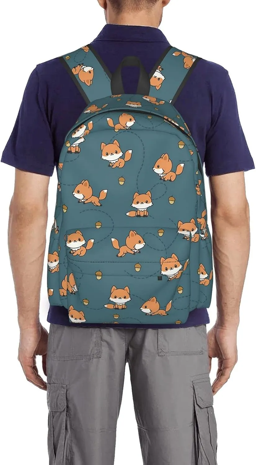 KiuLoam 17 Inch Backpack Cute Baby Fox Pine Cone Laptop Backpack Shoulder Bag School Bookbag Casual Daypack