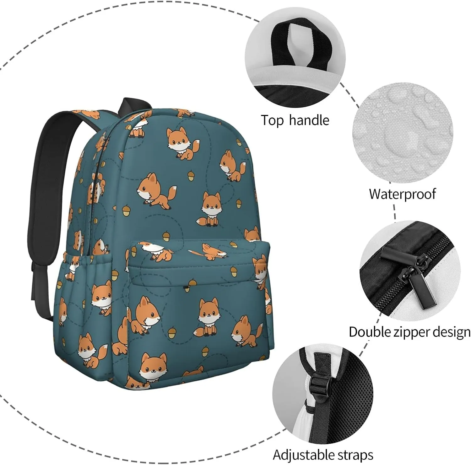 KiuLoam 17 Inch Backpack Cute Baby Fox Pine Cone Laptop Backpack Shoulder Bag School Bookbag Casual Daypack
