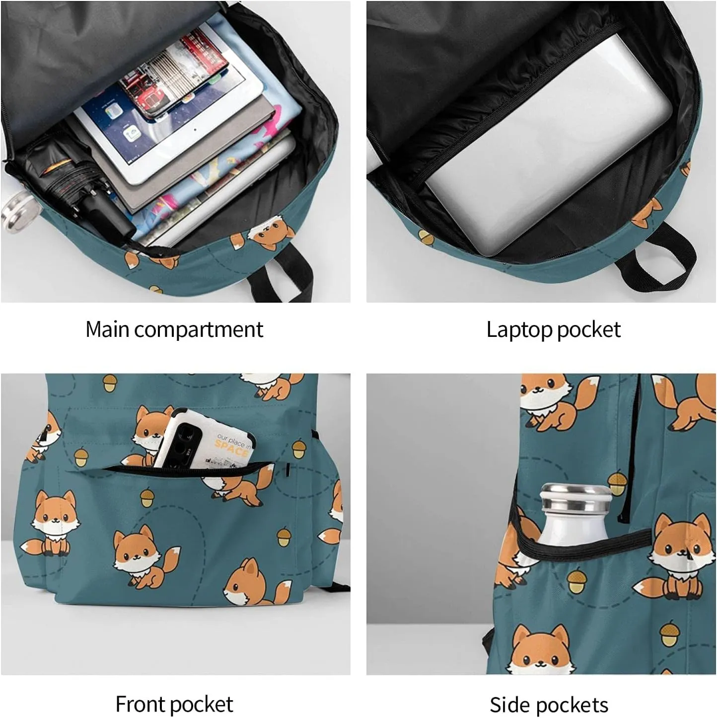 KiuLoam 17 Inch Backpack Cute Baby Fox Pine Cone Laptop Backpack Shoulder Bag School Bookbag Casual Daypack