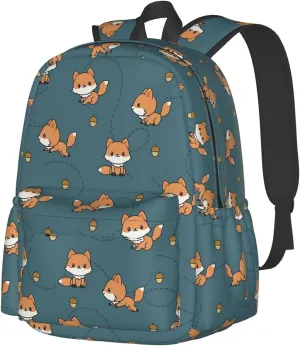 KiuLoam 17 Inch Backpack Cute Baby Fox Pine Cone Laptop Backpack Shoulder Bag School Bookbag Casual Daypack