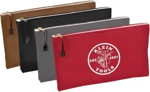 Klein Tools 5141 Zipper Tool Bag, Tool Pouch, Bank Deposit Canvas Utility Bag, 12.5 x 7-Inch, Brown/Black/Gray/Red 4-Pack