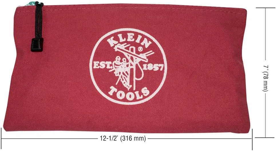 Klein Tools 5141 Zipper Tool Bag, Tool Pouch, Bank Deposit Canvas Utility Bag, 12.5 x 7-Inch, Brown/Black/Gray/Red 4-Pack