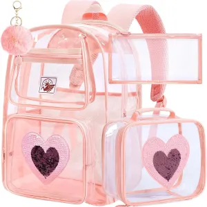 KLFVB Clear Backpack, Heavy Duty Transparent Bookbag, See Through Sequin Backpacks