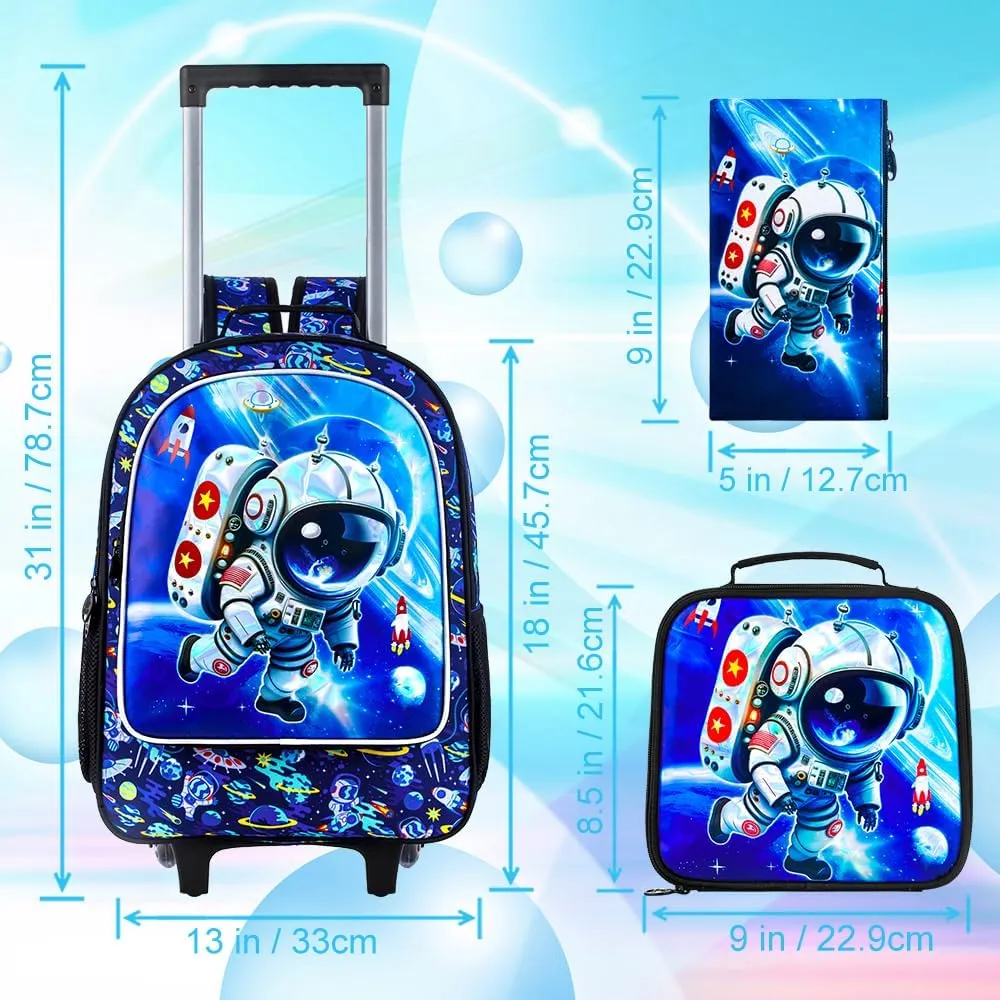 KLFVB Rolling Backpack for Girls Boys, Kids Roller Wheels School Bookbag with Lunch Bag, Wheeled School Bag for Children