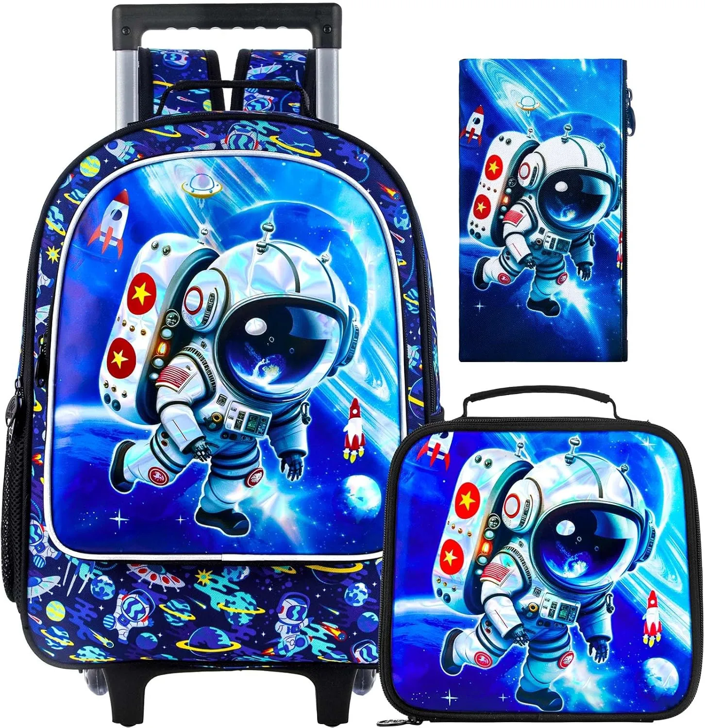 KLFVB Rolling Backpack for Girls Boys, Kids Roller Wheels School Bookbag with Lunch Bag, Wheeled School Bag for Children