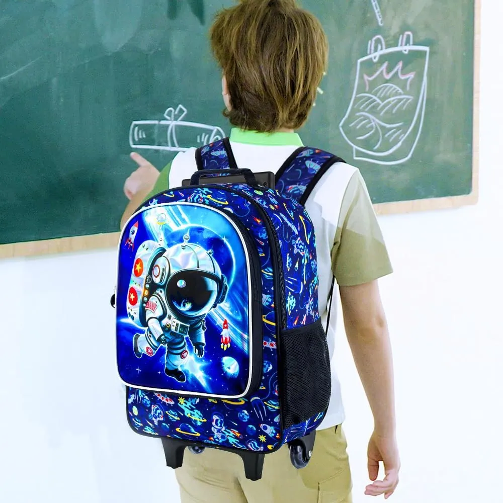 KLFVB Rolling Backpack for Girls Boys, Kids Roller Wheels School Bookbag with Lunch Bag, Wheeled School Bag for Children
