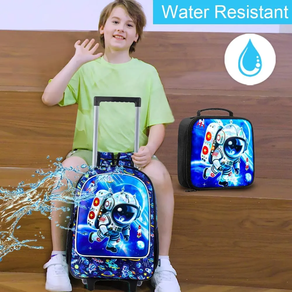 KLFVB Rolling Backpack for Girls Boys, Kids Roller Wheels School Bookbag with Lunch Bag, Wheeled School Bag for Children
