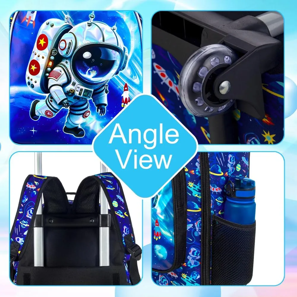 KLFVB Rolling Backpack for Girls Boys, Kids Roller Wheels School Bookbag with Lunch Bag, Wheeled School Bag for Children