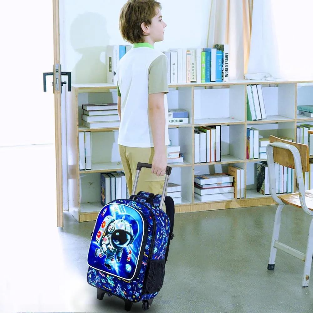 KLFVB Rolling Backpack for Girls Boys, Kids Roller Wheels School Bookbag with Lunch Bag, Wheeled School Bag for Children