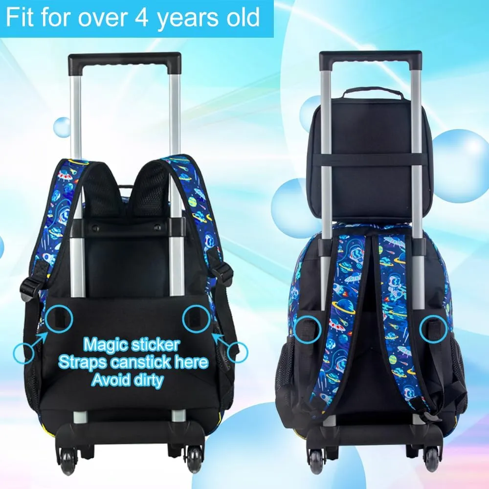 KLFVB Rolling Backpack for Girls Boys, Kids Roller Wheels School Bookbag with Lunch Bag, Wheeled School Bag for Children