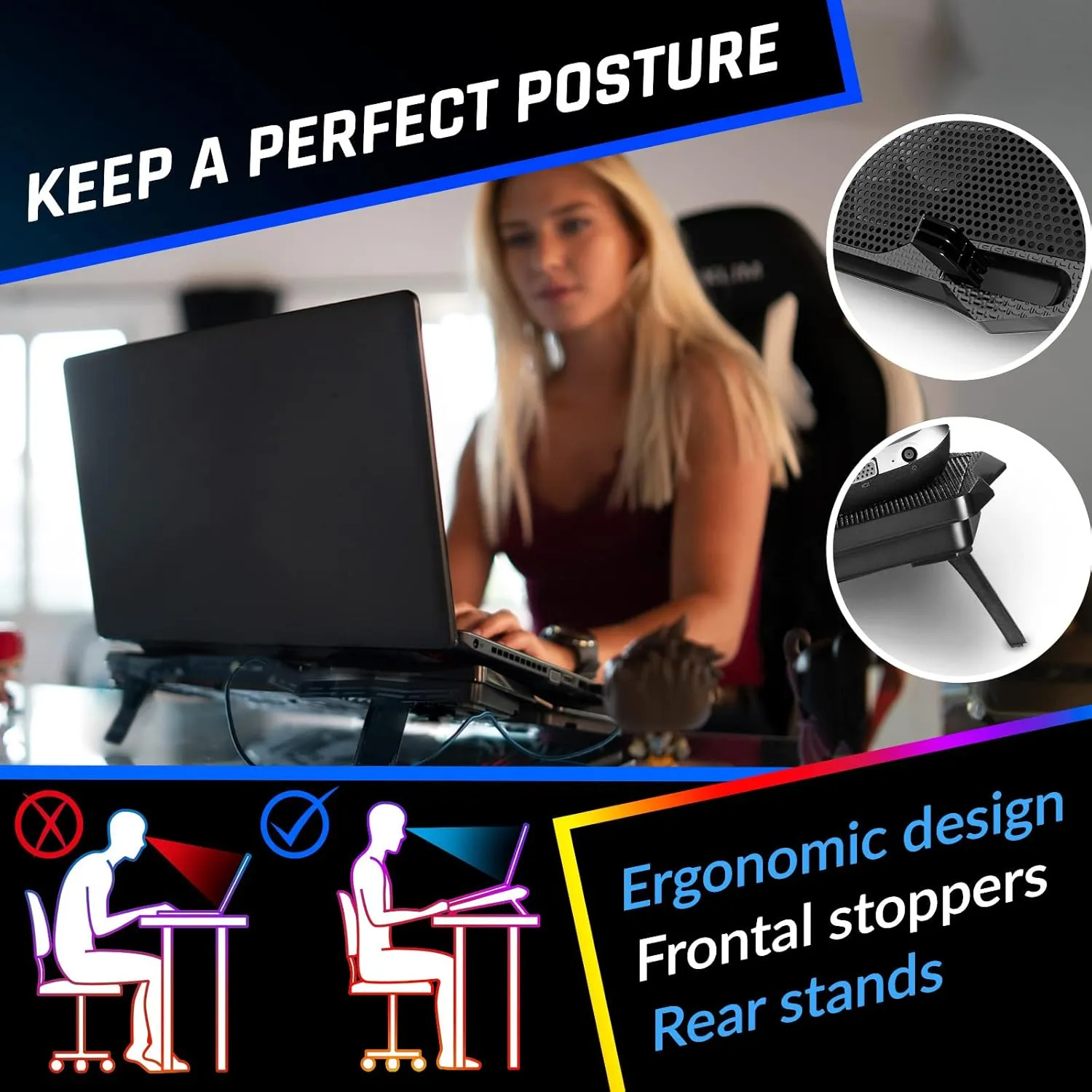 KLIM Wind - Laptop Cooling Pad - The Most Powerful Rapid Action Cooling Fan - Laptop Stand with 4 Cooling Fans at 1200 RPM - USB Fan - Compatible with PS5 and PS4 - New 2022 Version - Blue