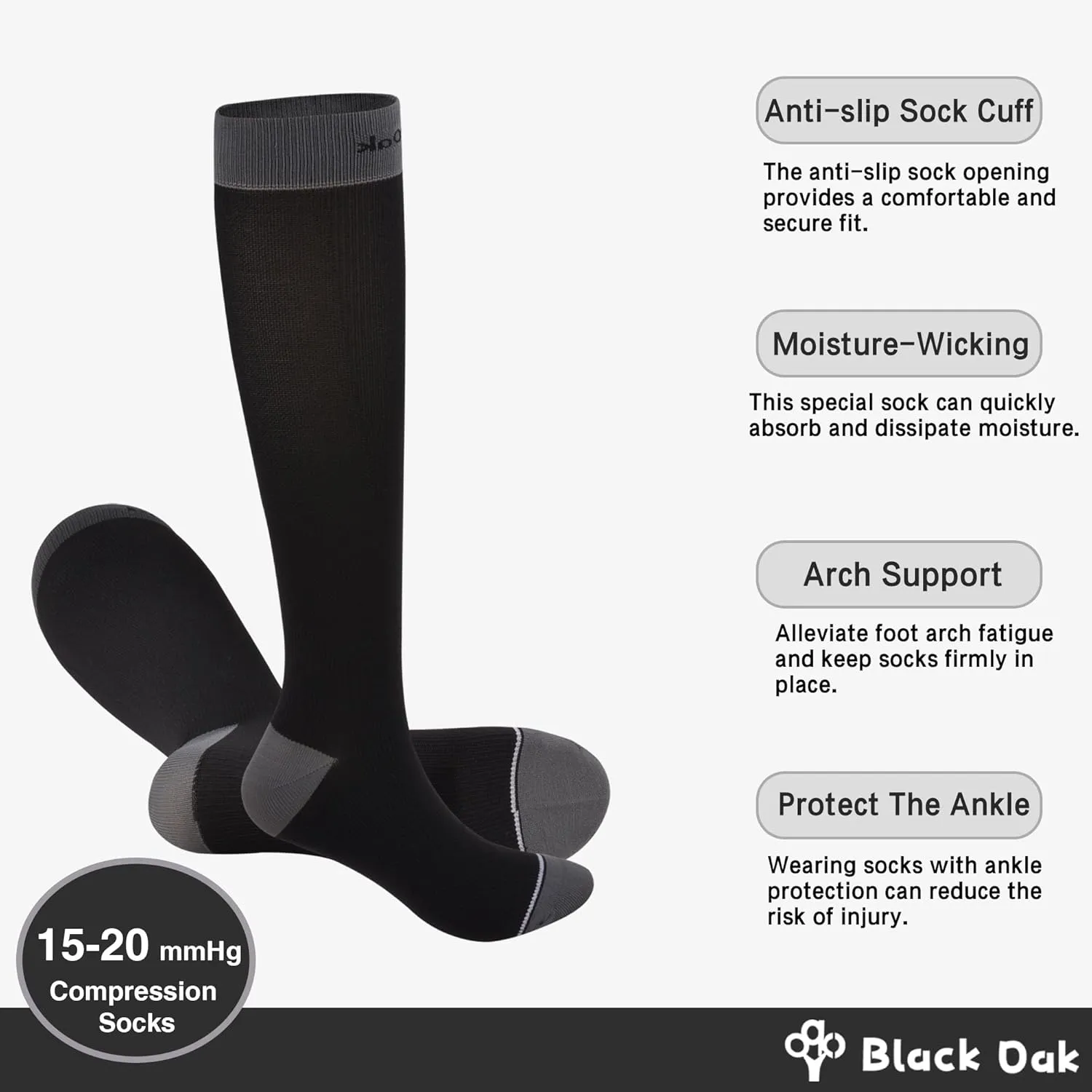 Knee High Compression Socks 15-20 mmHg - OTC Support Stockings for Women Men - Running, Travel & Cycling (S/M, L/XL)