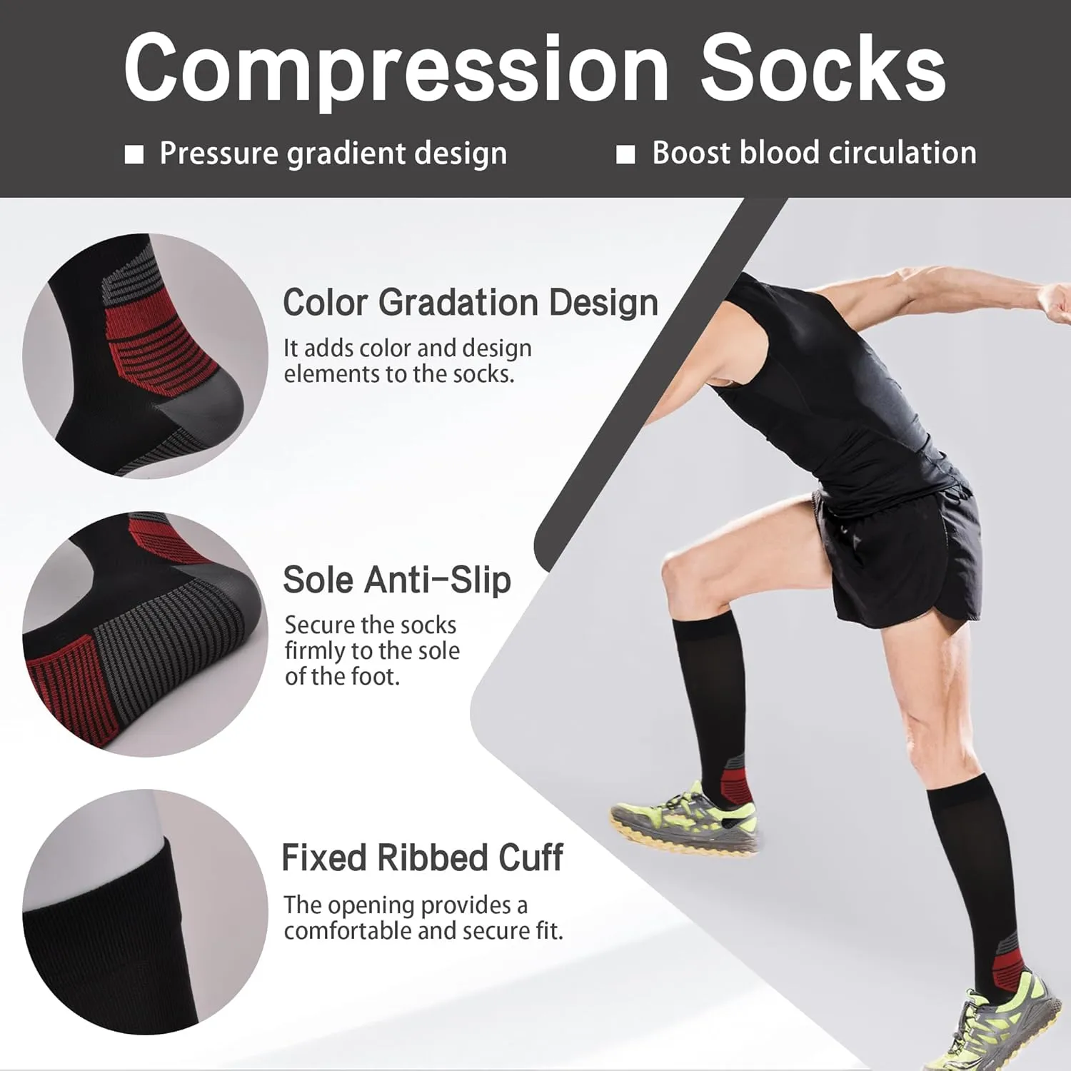 Knee High Compression Socks 15-20 mmHg - OTC Support Stockings for Women Men - Running, Travel & Cycling (S/M, L/XL)