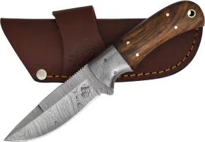Knives Ranch Handmade Damascus Steel Hunting Full Tang Utility Knife with Indian Rosewood Handle and Heavy-Duty Cow Leather Horizontal Cowboy Style Sheath (2142-IRW)