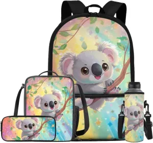 Koala Backpack for School Girls 4th Grade Cute Bookbags for Girls with Lunchbox Pencil Case Bottle Pocket Large Capacity Casual Daypack Backpacks for Elementary School Shoulder Bags