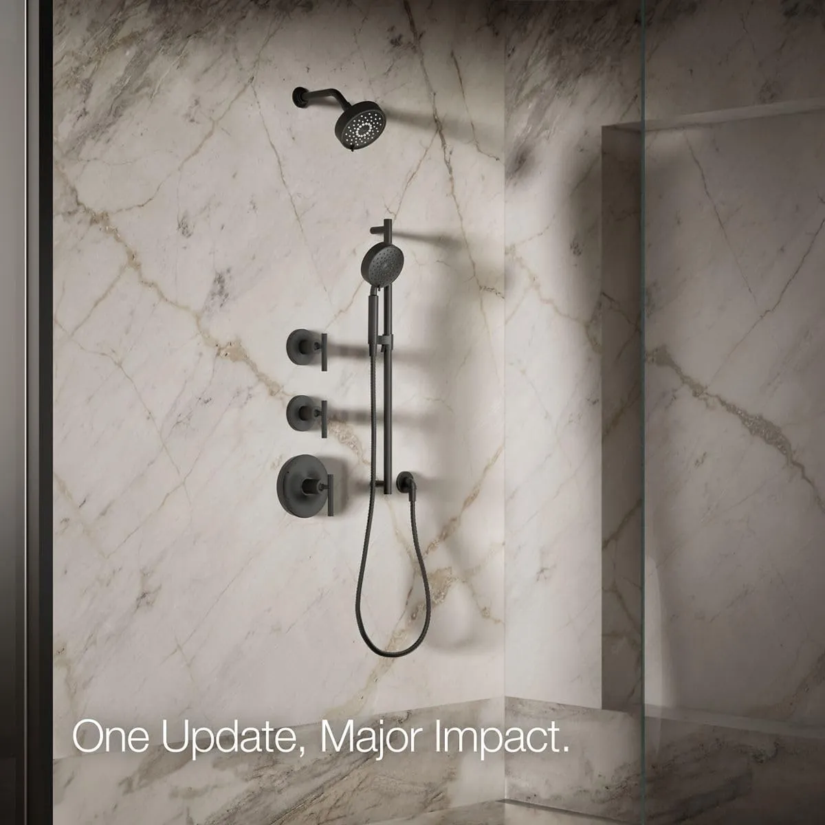 KOHLER 22170-G-BL Purist Multi-Function Showerhead, Wall-Mount, 3 Spray Settings, 1.75 GPM, Matte Black
