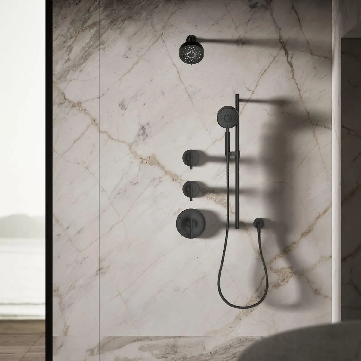 KOHLER 22170-G-BL Purist Multi-Function Showerhead, Wall-Mount, 3 Spray Settings, 1.75 GPM, Matte Black