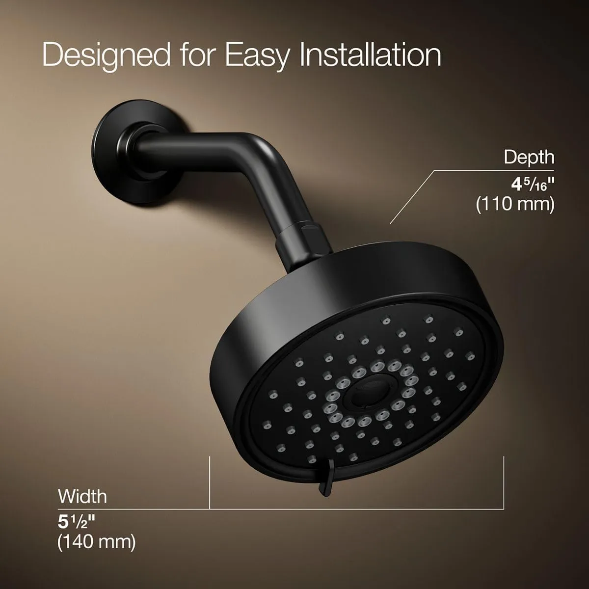 KOHLER 22170-G-BL Purist Multi-Function Showerhead, Wall-Mount, 3 Spray Settings, 1.75 GPM, Matte Black