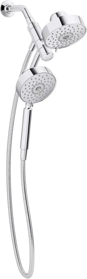 KOHLER 23219-CP Purist 2-in-1 Multi Function Shower Kit includes SHOWERHEAD & HAND SHOWER with Full Coverage & Rotating Rail, Polished Chrome, 2.5 GPM
