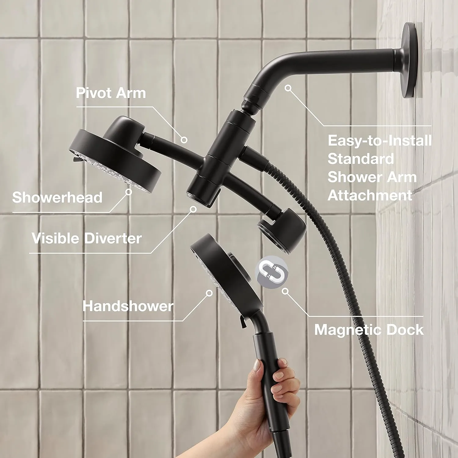 KOHLER 23219-CP Purist 2-in-1 Multi Function Shower Kit includes SHOWERHEAD & HAND SHOWER with Full Coverage & Rotating Rail, Polished Chrome, 2.5 GPM