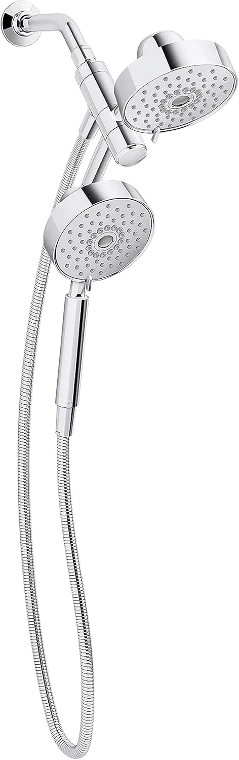 KOHLER 23219-CP Purist 2-in-1 Multi Function Shower Kit includes SHOWERHEAD & HAND SHOWER with Full Coverage & Rotating Rail, Polished Chrome, 2.5 GPM