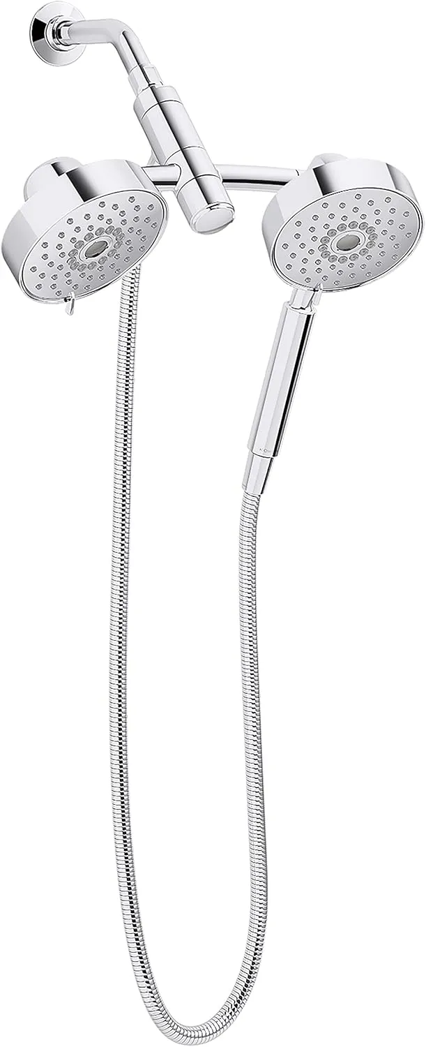 KOHLER 23219-CP Purist 2-in-1 Multi Function Shower Kit includes SHOWERHEAD & HAND SHOWER with Full Coverage & Rotating Rail, Polished Chrome, 2.5 GPM