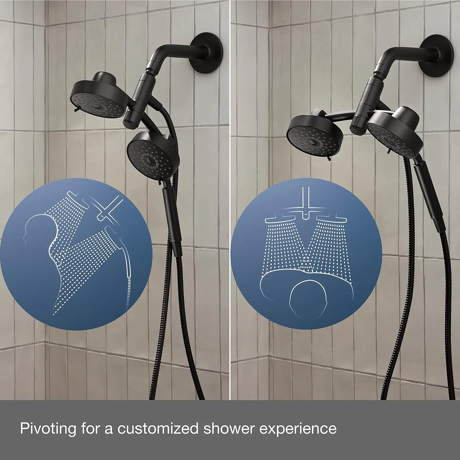 KOHLER 23219-CP Purist 2-in-1 Multi Function Shower Kit includes SHOWERHEAD & HAND SHOWER with Full Coverage & Rotating Rail, Polished Chrome, 2.5 GPM