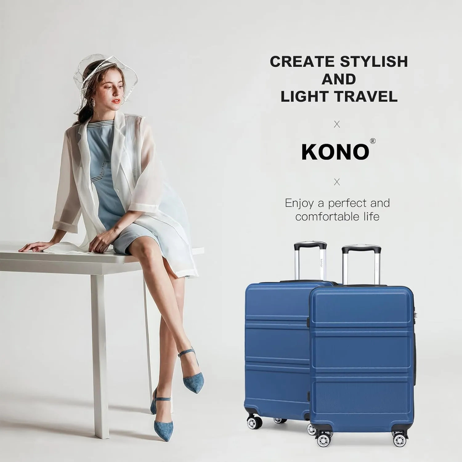 Kono 20'' Carry on Luggage Lightweight with Spinner Wheel TSA Lock Hardside Luggage Airline Approved Carry on Suitcase Navy
