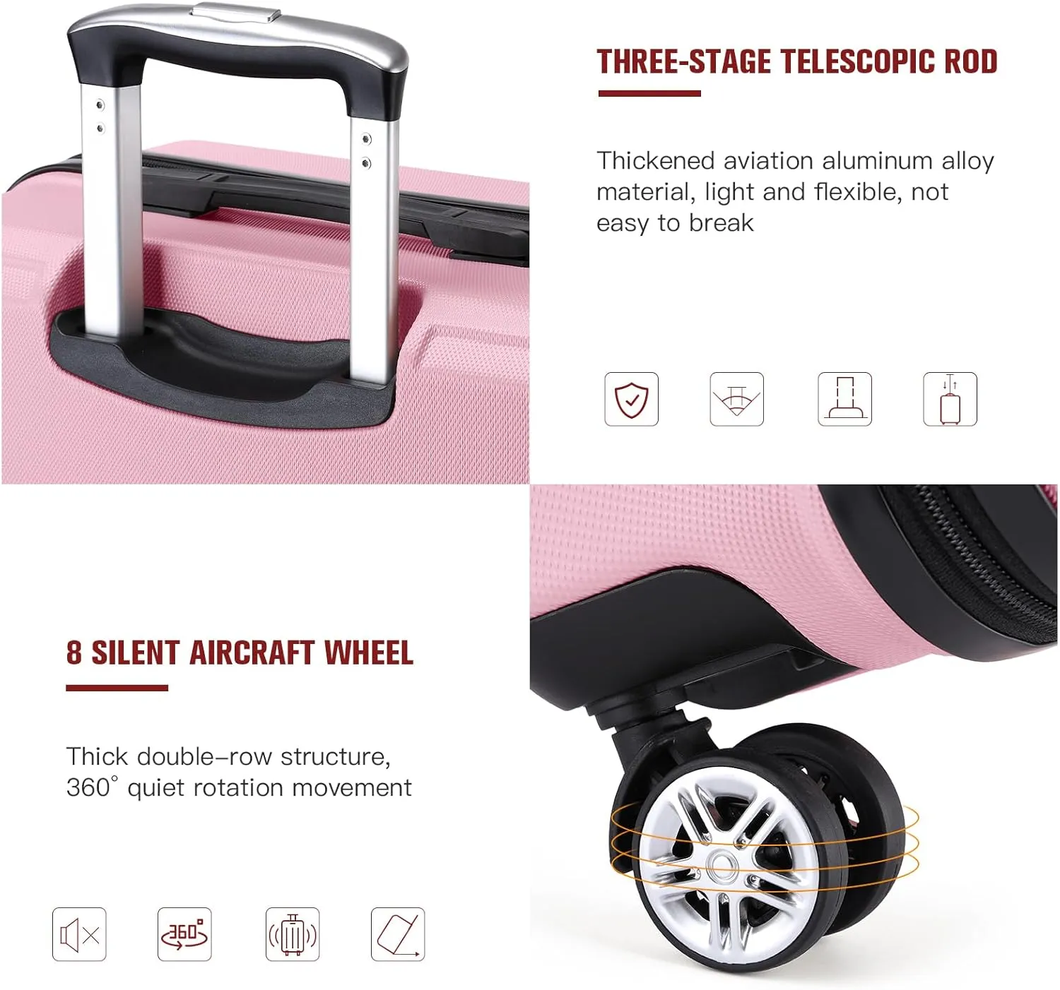 Kono 20'' Carry on Luggage Lightweight with Spinner Wheel TSA Lock Hardside Luggage Airline Approved Carry on Suitcase Pink
