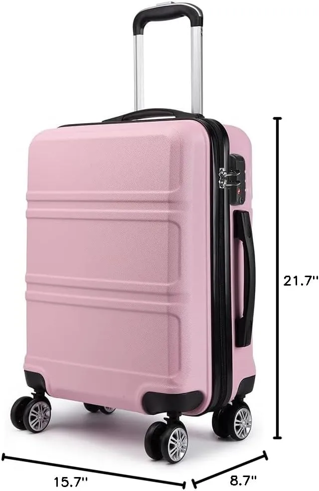 Kono 20'' Carry on Luggage Lightweight with Spinner Wheel TSA Lock Hardside Luggage Airline Approved Carry on Suitcase Pink