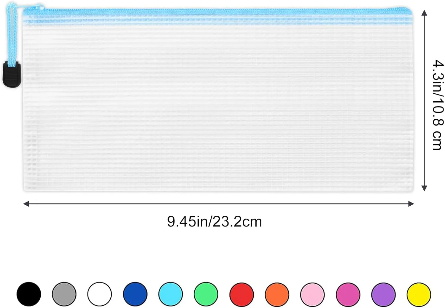 LABUK 42pcs Small Zipper Pouch, 9.5x4.3 Inches Mesh Zipper Pouches, 12 Colors Zipper Bags, Water Resistant Plastic Zip Bags for Bill Stationary, Office Supplies Storage and Classroom