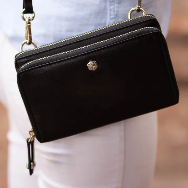 LADIES PURSE WITH DETACHABLE STRAP, BLACK