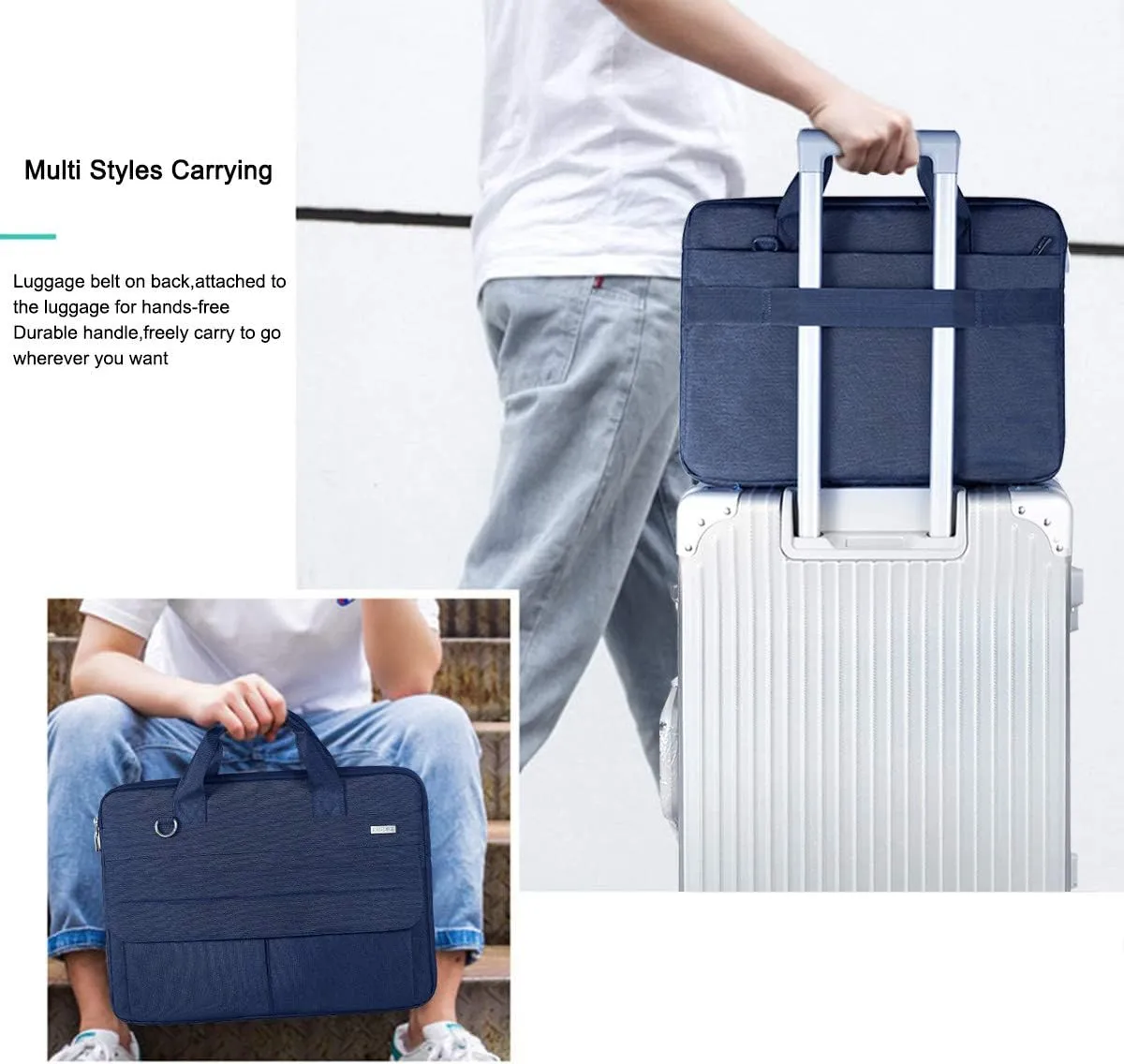 LANDICI Laptop Bag Case 15.6 Inch with Shoulder Strap, Slim Waterproof Computer Sleeve Cover Compatible with MacBook Pro 15/16, MacBook Air 15, 15-16 Inch HP Acer Dell Lenovo ASUS Laptop, Blue