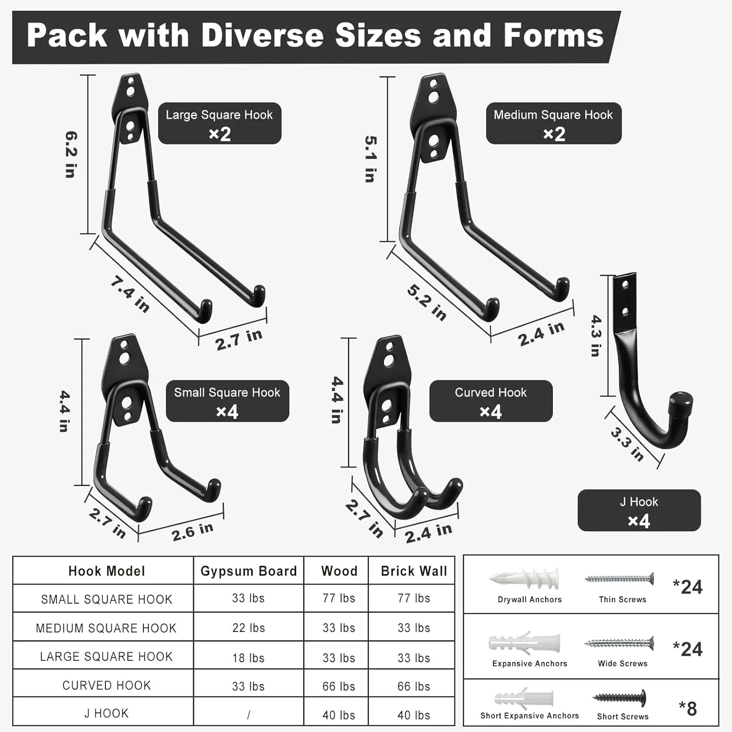 LANDNEOO Garage Hooks, 20-Pack Steel Garage Accessories for Organization and Storage, Heavy Wall Mount Duty Hooks with Anti-Slip Coating for Hanging Ladder, Bike, Power Tools and More Tools, Black