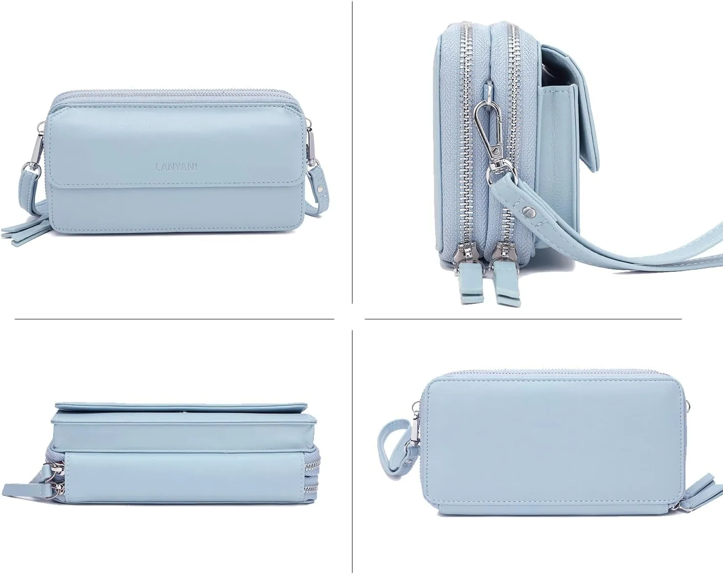 Lanyani RFID Crossbody Wallet Wristlet Purse with Phone Pocket For Women Vegan Leather