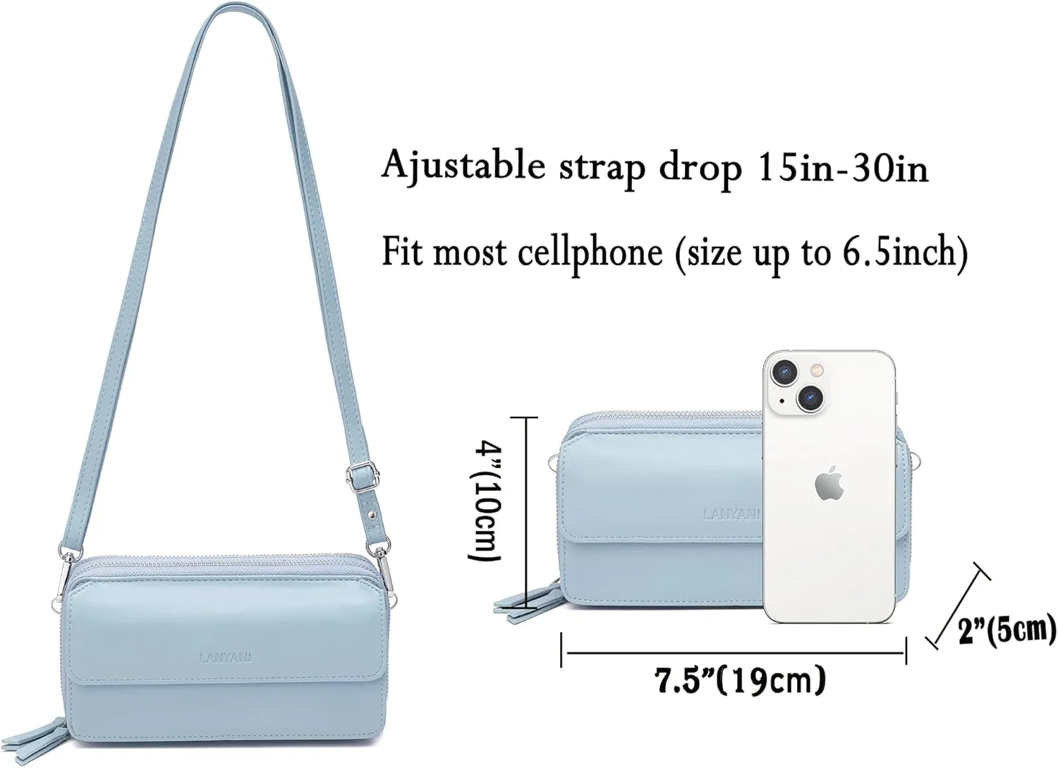 Lanyani RFID Crossbody Wallet Wristlet Purse with Phone Pocket For Women Vegan Leather
