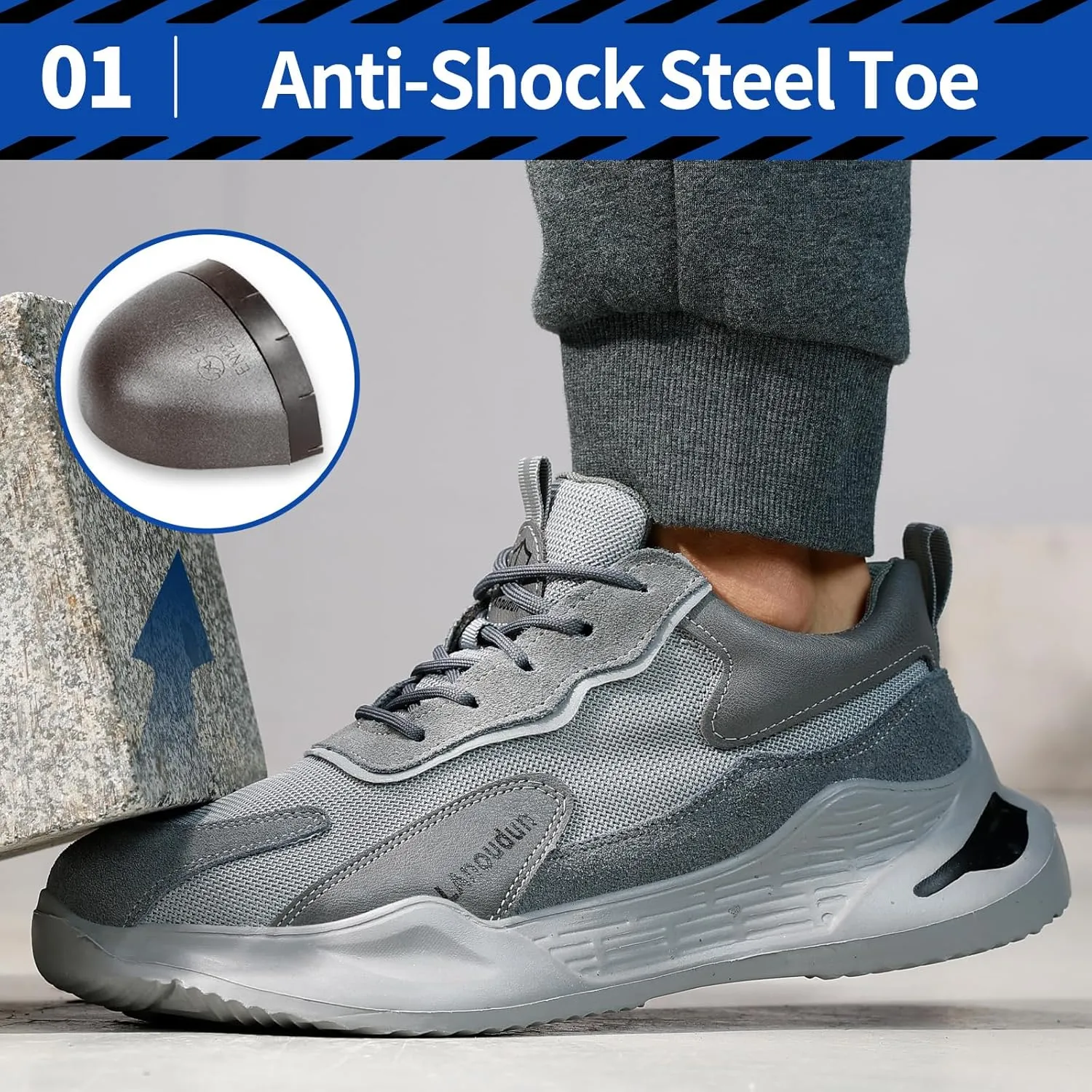 LAoutun Steel Toe Shoes for Men Women Comfortable Lightweight Work Safety Shoes for Men Women Puncture Proof Indestructible Sneakers Construction Work Utility Sneakers