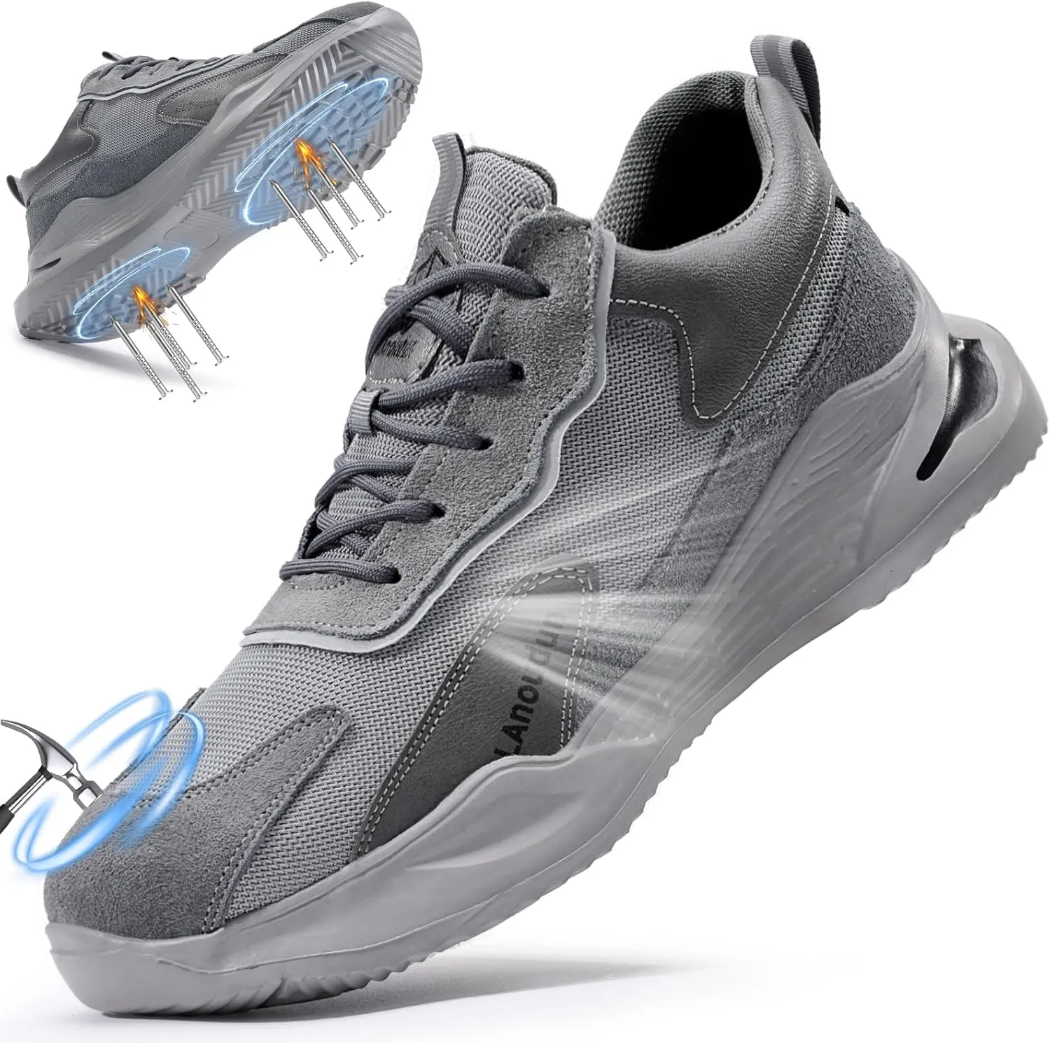 LAoutun Steel Toe Shoes for Men Women Comfortable Lightweight Work Safety Shoes for Men Women Puncture Proof Indestructible Sneakers Construction Work Utility Sneakers