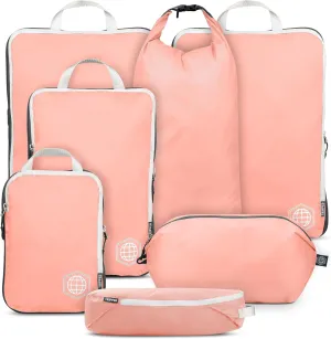 Large Compression Packing Cubes for Travel-Packing Cube Luggage Organizers 7 Piece Set for Checked Luggage-Ultralight, Expandable/Compression Bags by TRIPPED Travel Gear (Dusty Rose)